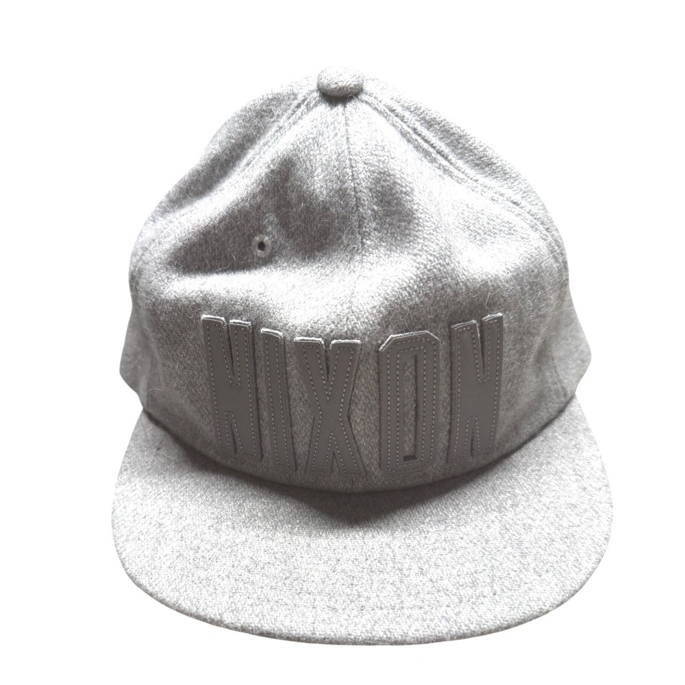 Nixon Grey Wool Blend Snapback Hat Tonal Logo Adjustable Leather Strap Cap‎